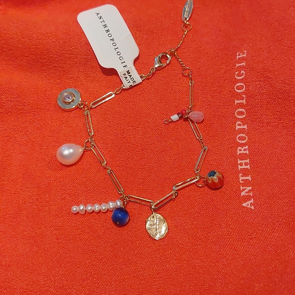 Anthropologie Gold Bracelet with Colorful Charms